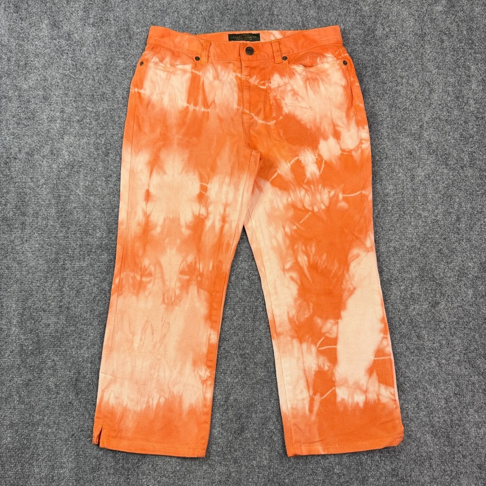 Ralph Lauren Womens Jeans Size 4 Classic MidCalf Capri Orange Tie Dye Cropped